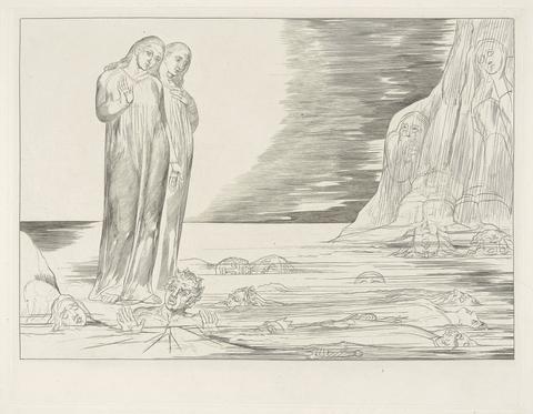 William Blake Pl. 7: The Circle of Traitors: Dante Striking Against Bocca degli Abati ['...'Wherefore dost bruise me?' weeping he/ exclaim'd.' Hell; Canto xxxii. line 79.]