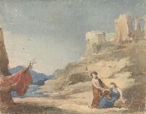 Thomas Sully Figures Among Ruins on Hill