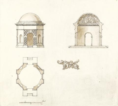 William Kent Octagonal Temple at Shotover Park, Oxfordshire: Plan, Section and Elevation
