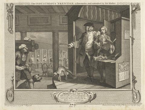 William Hogarth Plate 4, The Industrious 'Prentice a Favourite, and Entrusted by his Master