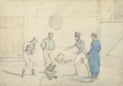 Henry Thomas Alken A Cock-Fight Watched by Four Men in an Out-House: The Fight, Engraved as Plate 39 in "The National Sports of Great Britain"