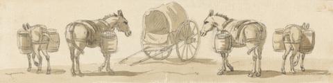 Paul Sandby RA Four Mules with Panniers and a Cart