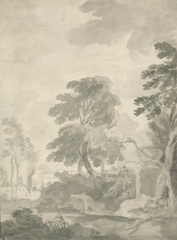 William Taverner Landscape, Trees and a Distant View of Rome