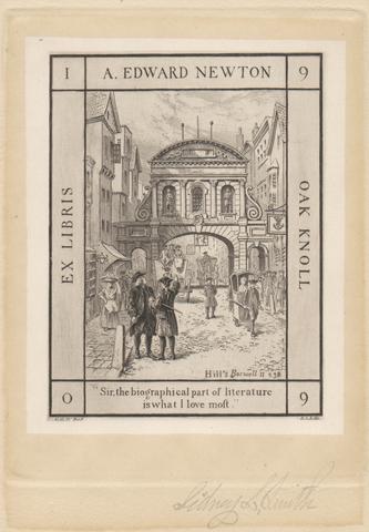 Sidney Lawton Smith Bookplate: Sir, The Biographical Part of Literature is what I Love Most