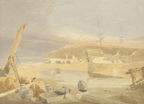 John Thirtle Shore Scene with Sailing Ship at Quay