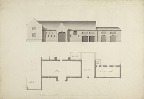 James Wyatt Cobham Hall, Kent: Plan and Elevation of the Stables, Barn and Coach Houses