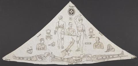 St. John Ambulance Association. Triangular bandage, printed with illustrations of bandage use.