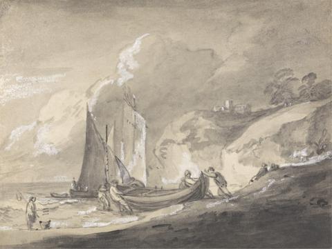 Thomas Gainsborough RA Coastal Scene with Figures and Boats