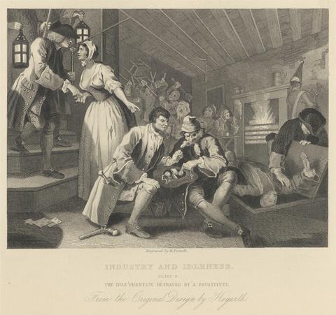 William Hogarth Industry and Idleness, Plate IX, The Idle 'Prentice Betrayed by a Prostitute