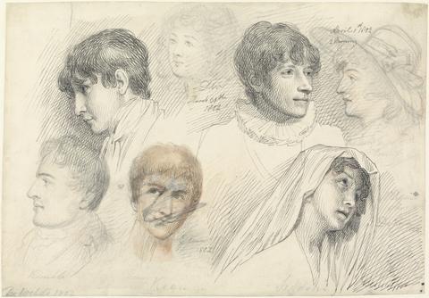 Samuel De Wilde Portrait Studies of Actors including Mary Wells as Cowslip, John Kemble, Edmund Kean, and Sarah Siddons as Hermione