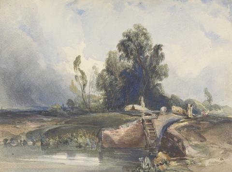 Thomas Sully Landscape with Canal and Lock; Figures at Lock