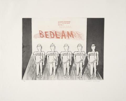 David Hockney 8A: Bedlam from A Rake's Progress