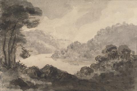 Rev. William Gilpin Mountainous Landscape with River, Trees and Foliage in Foreground
