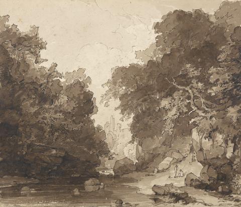 Thomas Peploe Wood Roslyn Castle - a wooded river landscape