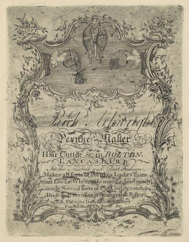  Advertisement for Rich Arkwright Peruke Maker Hair Cutter &c in Bolton, Lancashire