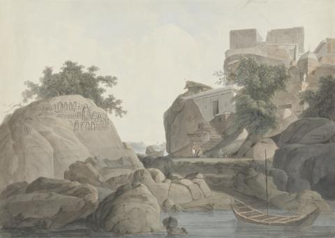 Thomas Daniell Fakir's Rock at Sultanganj, on the Ganges River