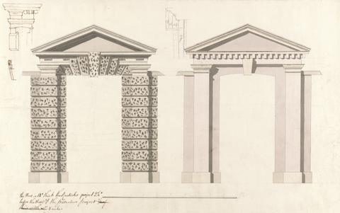 Sir William Chambers RA The Hoo, Kimpton, Hertfordshire: Elevations and Details of a Gateway