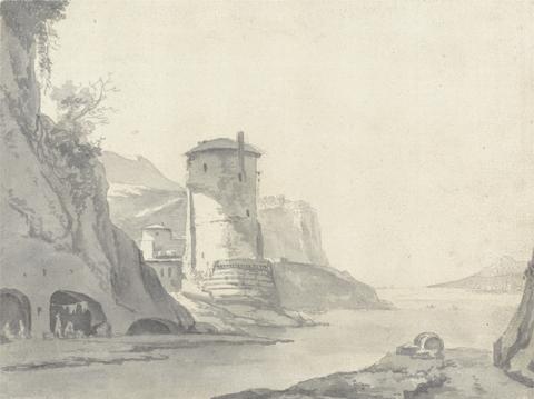 Thomas Wyck A Village in a Rocky Coastal Inlet (Italian ?) with Round Tower on the Left Bank