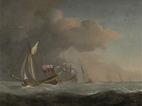 Willem van de Velde the Younger English Royal Yachts at Sea in a Strong Breeze, in Company with a Ship Flying the Royal Standard
