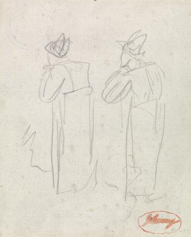 George Romney Two Standing Figures Wearing Tall Hats