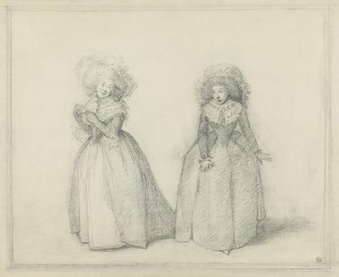 George Dance RA Two Ladies Standing in Conversation, Presumably a Scene from a Play