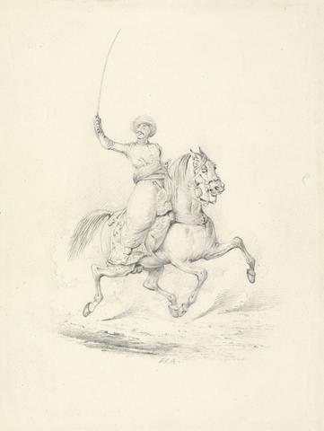 Henry Thomas Alken Turbaned Cavalryman, Right Arm with Curved Sword Upraised