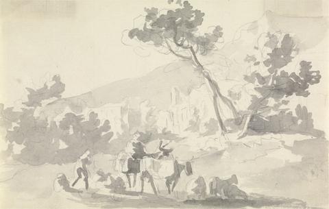 Sawrey Gilpin Landscape with Cattle and Figures in Foreground