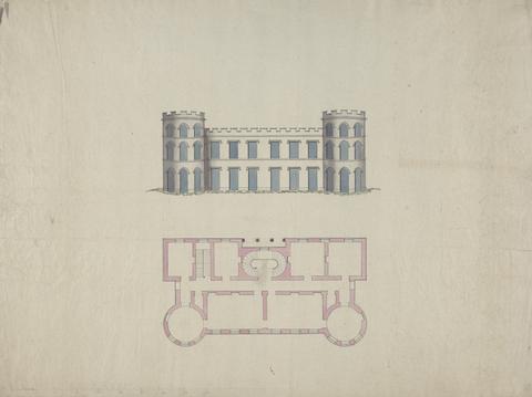 Design for Clifton Castle, Yorkshire: Plan and Elevation in the Gothic Style