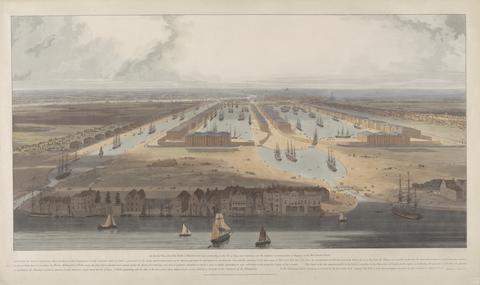 William Daniell An Elevated View of the New Docks & Warehouses now Constructing on the Isle of Dogs