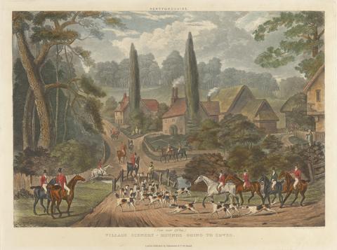 Dean Wolstenholme [Fox-hunting] set of four: Hertfordshire. 2. (View near Offley) / Village Scenery - Hounds Going to Cover