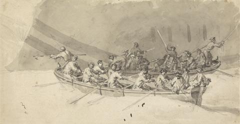Samuel Scott Two Boats with Crews, Study for The Royal William at Sea