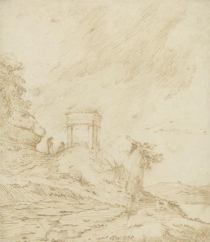 Theodore Wilkens Figures by a Ruined Temple on a Rocky Promontory