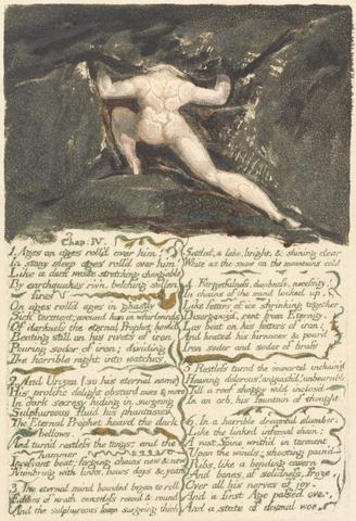 William Blake The First Book of Urizen, Plate 9, "Chap: IV | 1 Ages on ages roll'd over him . . . ." (Bentley 10)