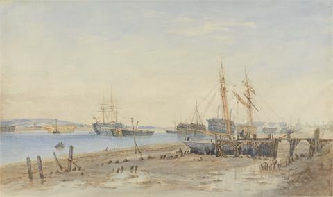 unknown artist Ships and Hulks Moored in an Estuary