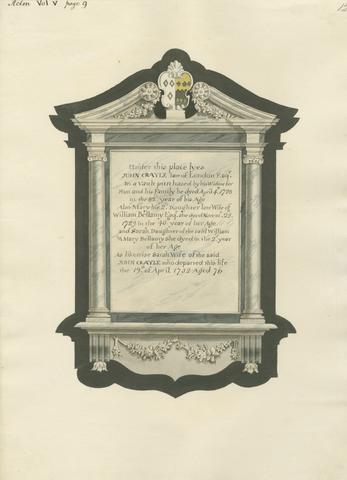 Daniel Lysons Memorial to John Crayle his wife, Sarah and his two Daughters, Mary and Sarah from Acton Church