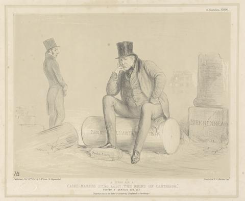 John Doyle ('H.B.') A Study for a Caius Marius Sitting amidst the Ruins of Carthage, Rather a Serious Subject: "Napoleon was in the habit of comparing England to Carthage!"