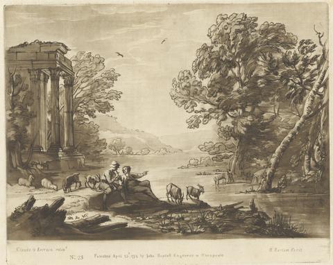 Richard Earlom View of a Portico by the Side of a River, with Herdsmen and Cattle