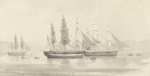 Joseph Cartwright Three Ships with Barque-like Rigging