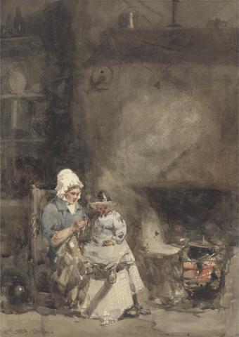 William Evans of Bristol A Woman and Child by a Hearth