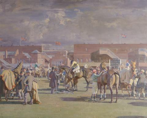 Sir Alfred J. Munnings Saddling Up for the Grand National, 1919: Before the Snowstorm