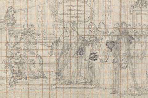 Hubert-François Gravelot Design for an Engraving: Parlement de Paris Reassembling with Figure of Justice