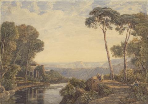 Francis Oliver Finch Landscape with a Temple and Figures by a River