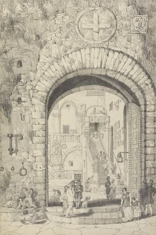 Sir Charles D'Oyly Album of 30 Views in the Tyrol and Italy: Entrance to the Barqello, Florence 1st. May 1842