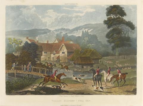 Dean Wolstenholme [Fox-hunting] set of four: Hertfordshire. 3. (View leading to Paul's Waldens Park) / Village Scenery - Full Cry