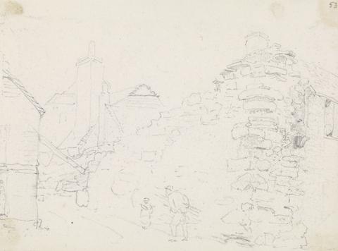 Capt. Thomas Hastings Sketch of Stone Cottages in a Village