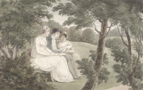 James Holworthy Miss Templeton, Mr. Holworthy and Miss Crewe, Sketching in a Wooded Landscape