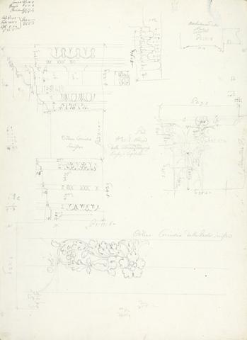 James Bruce No. 6 Drawing of Ornamental detail of the entablature and capital of temple remains at Baalbec or Palmyra