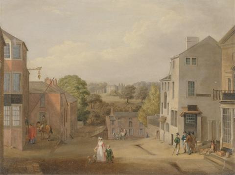 Street Scene in Chorley, Lancashire, with a view of Chorley Hall