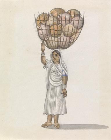 Woman Carrying Basket of Jars on her Head