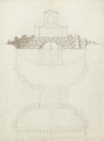 William Kent The Cascade at Chiswick House, Middlesex: Elevation and Plan